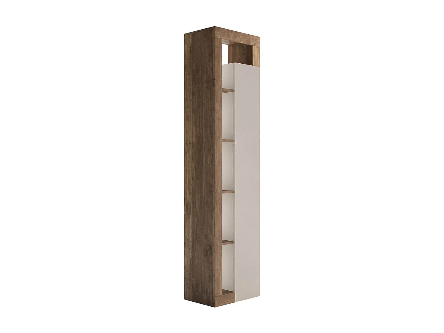 ARTURO - Colonne 1 porte beige laqué et aspect bois finition Mercure