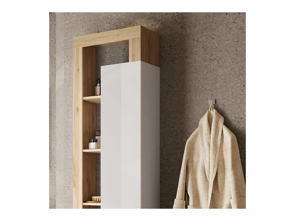 ARTURO - Colonne 1 porte blanc laqué et aspect bois finition Cadiz