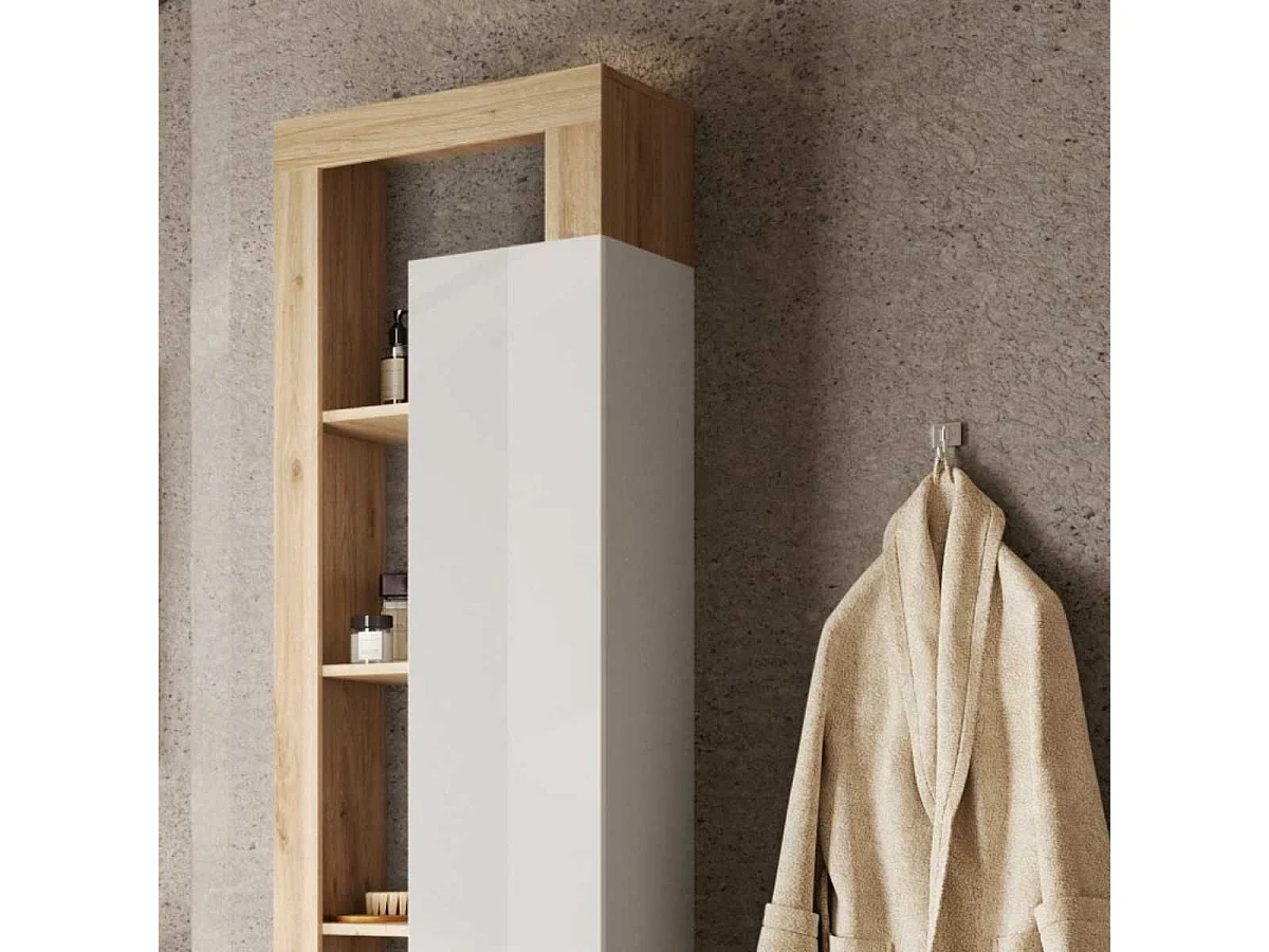 ARTURO - Colonne 1 porte blanc laqué et aspect bois finition Cadiz