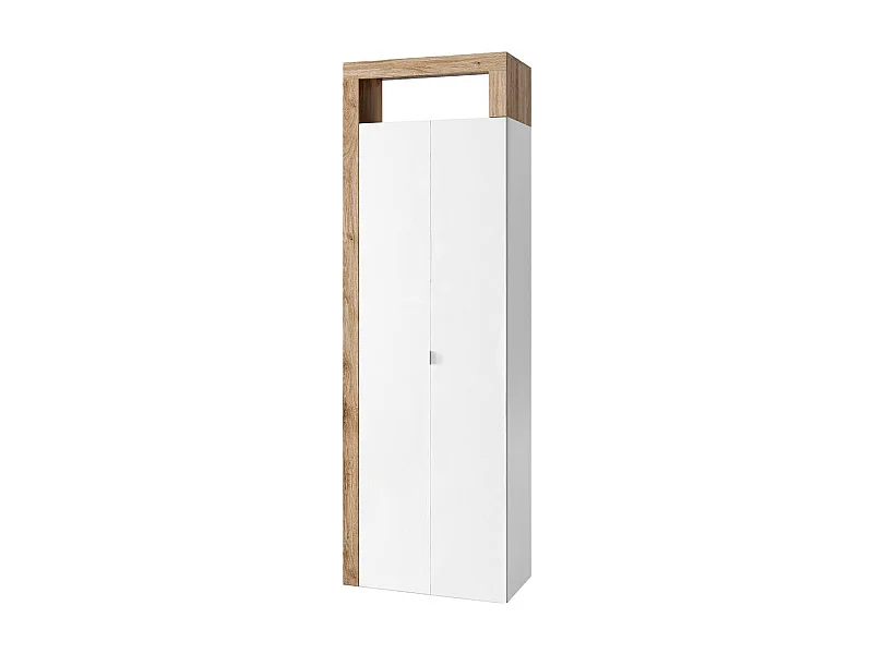 ARTURO - Armoire 2 portes 5 étagères blanc laqué et aspect bois finition Cadiz