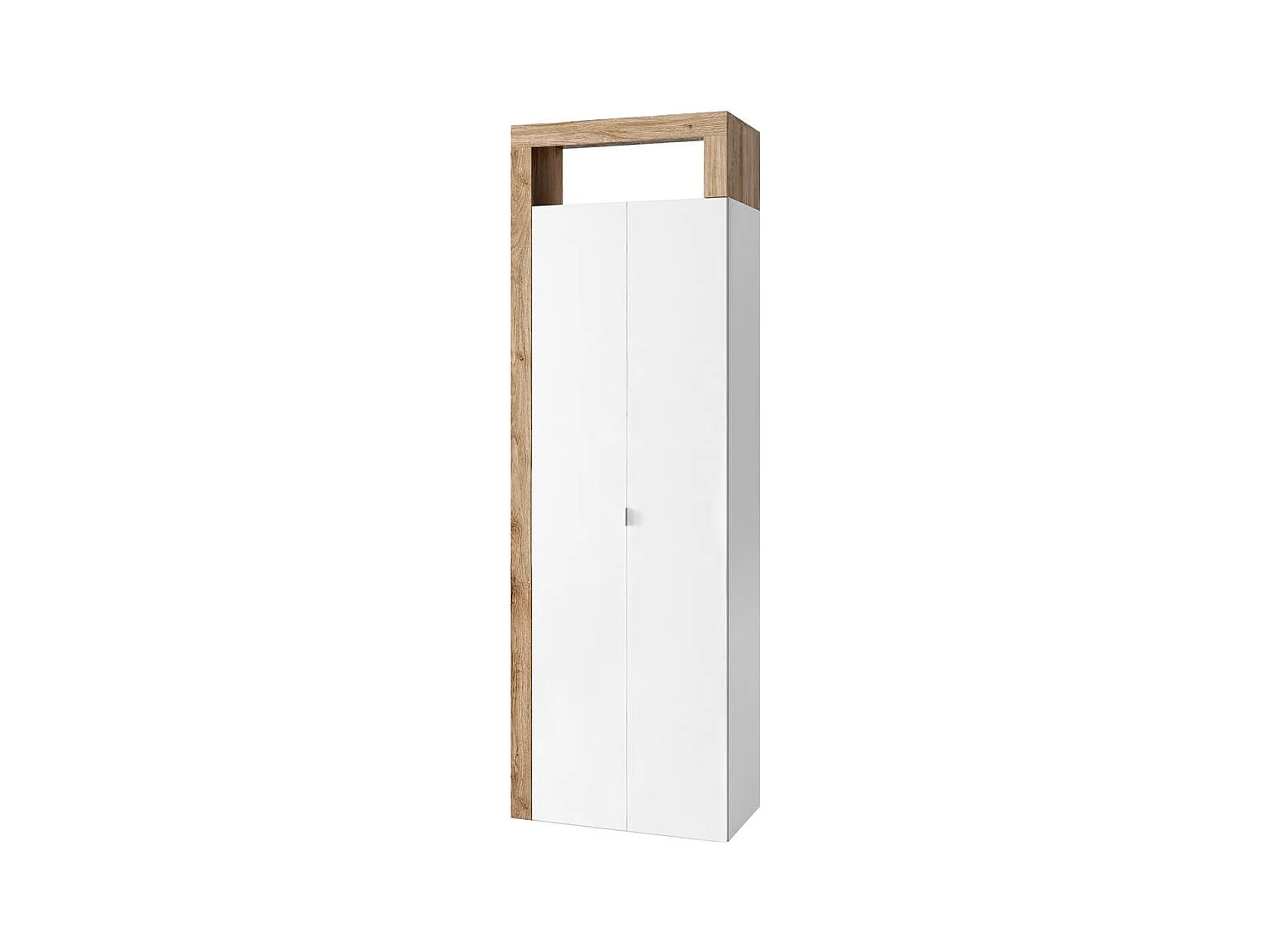 ARTURO - Armoire 2 portes 5 étagères blanc laqué et aspect bois finition Cadiz