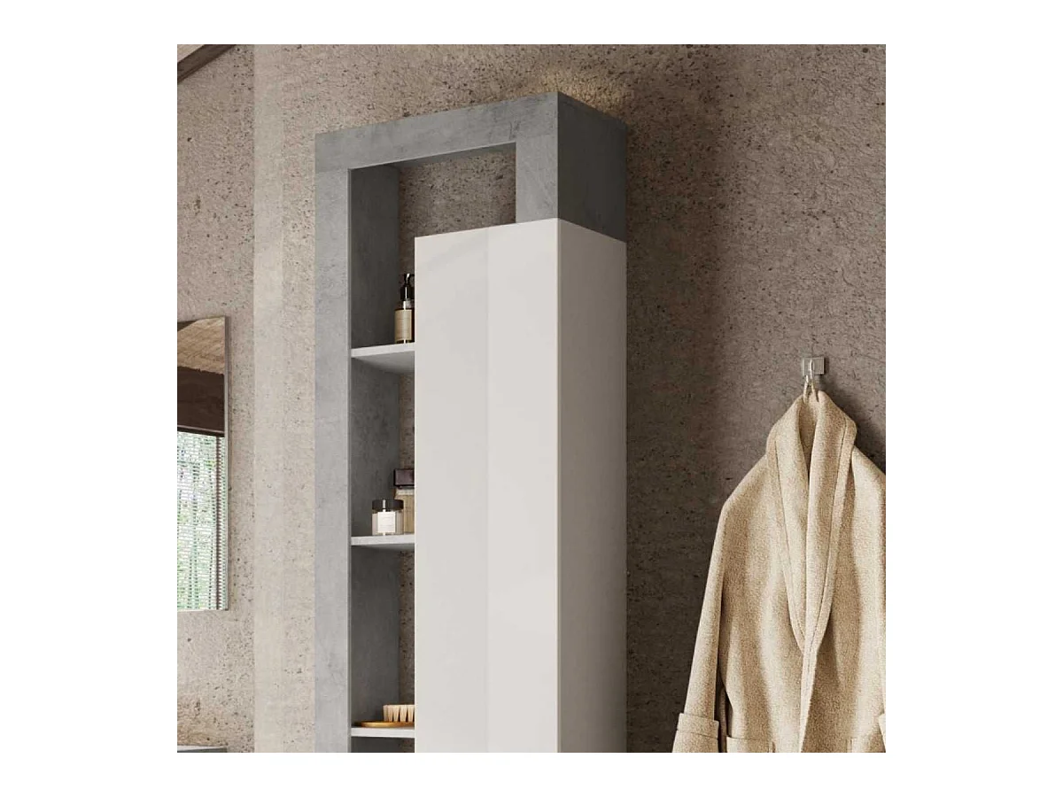 ARTURO - Colonne 1 porte blanc laqué et aspect béton