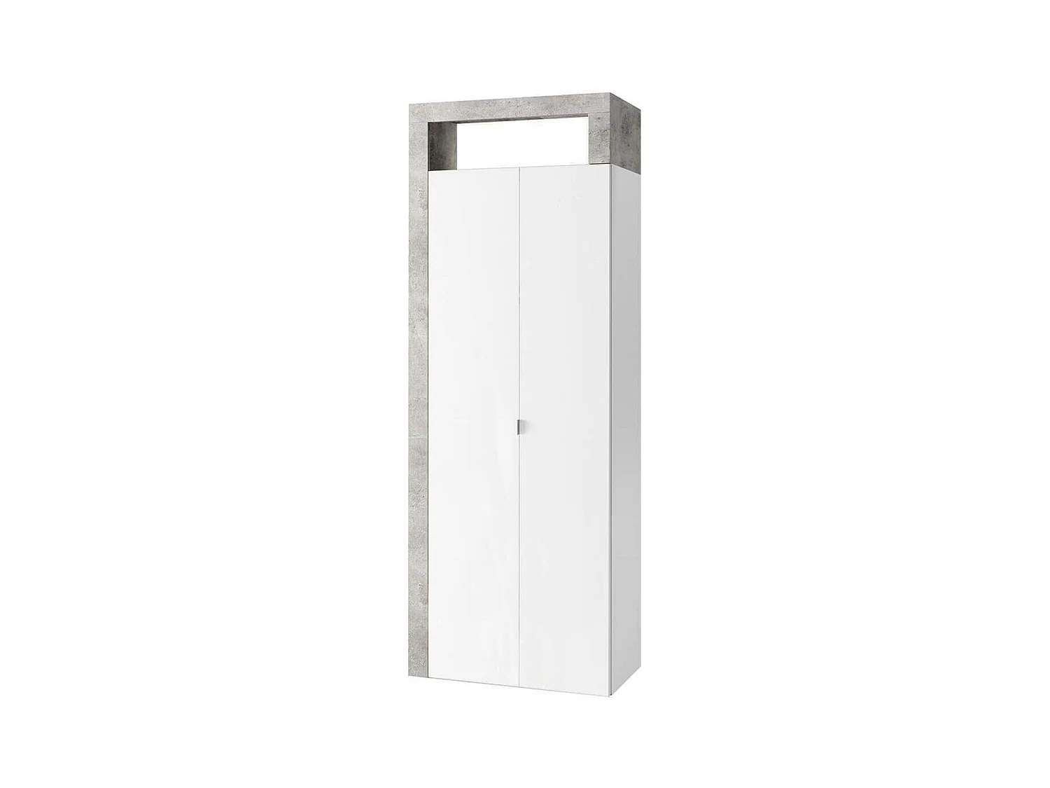 ARTURO - Armoire 2 portes 5 étagères blanc laqué et aspect béton