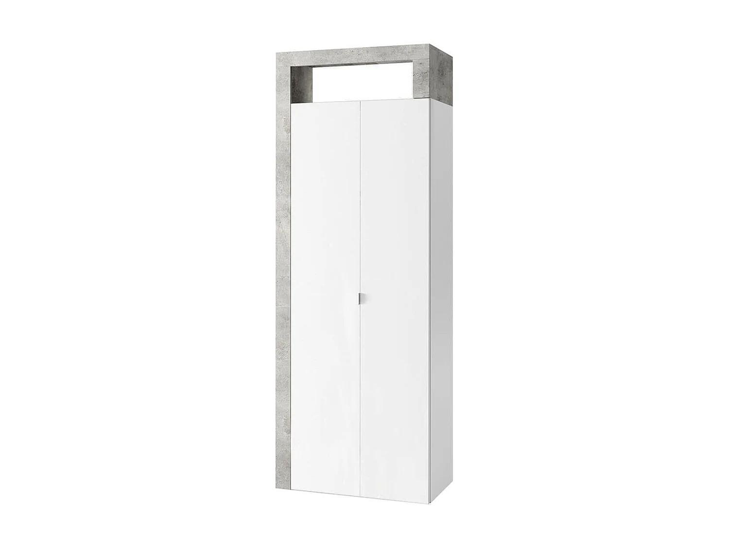 ARTURO - Armoire 2 portes 5 étagères blanc laqué et aspect béton