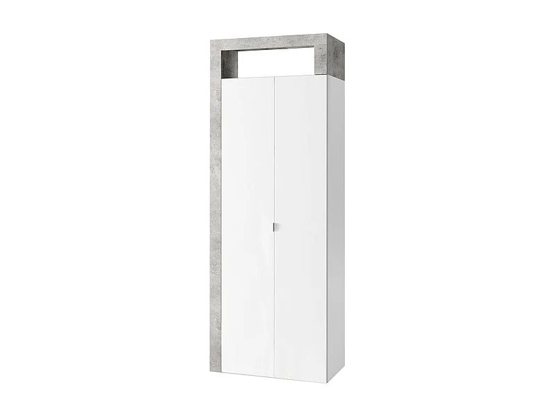 ARTURO - Armoire 2 portes 5 étagères blanc laqué et aspect béton