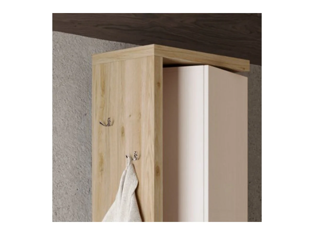 ARTURO - Colonne pivotante 1 porte 1 miroir beige laqué et aspect bois finition Cadiz