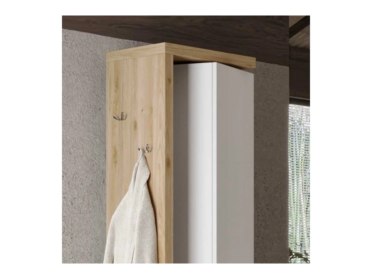 ARTURO - Colonne pivotante 1 porte 1 miroir blanc laqué et aspect bois finition Cadiz