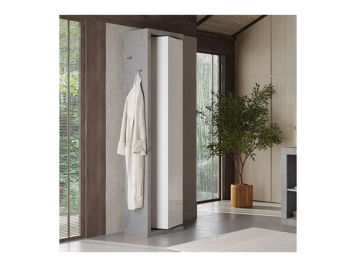 ARTURO - Colonne pivotante 1 porte 1 miroir blanc laqué et aspect béton