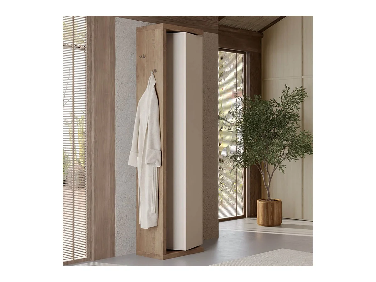 ARTURO - Colonne pivotante 1 porte 1 miroir beige laqué et aspect bois finition Mercure