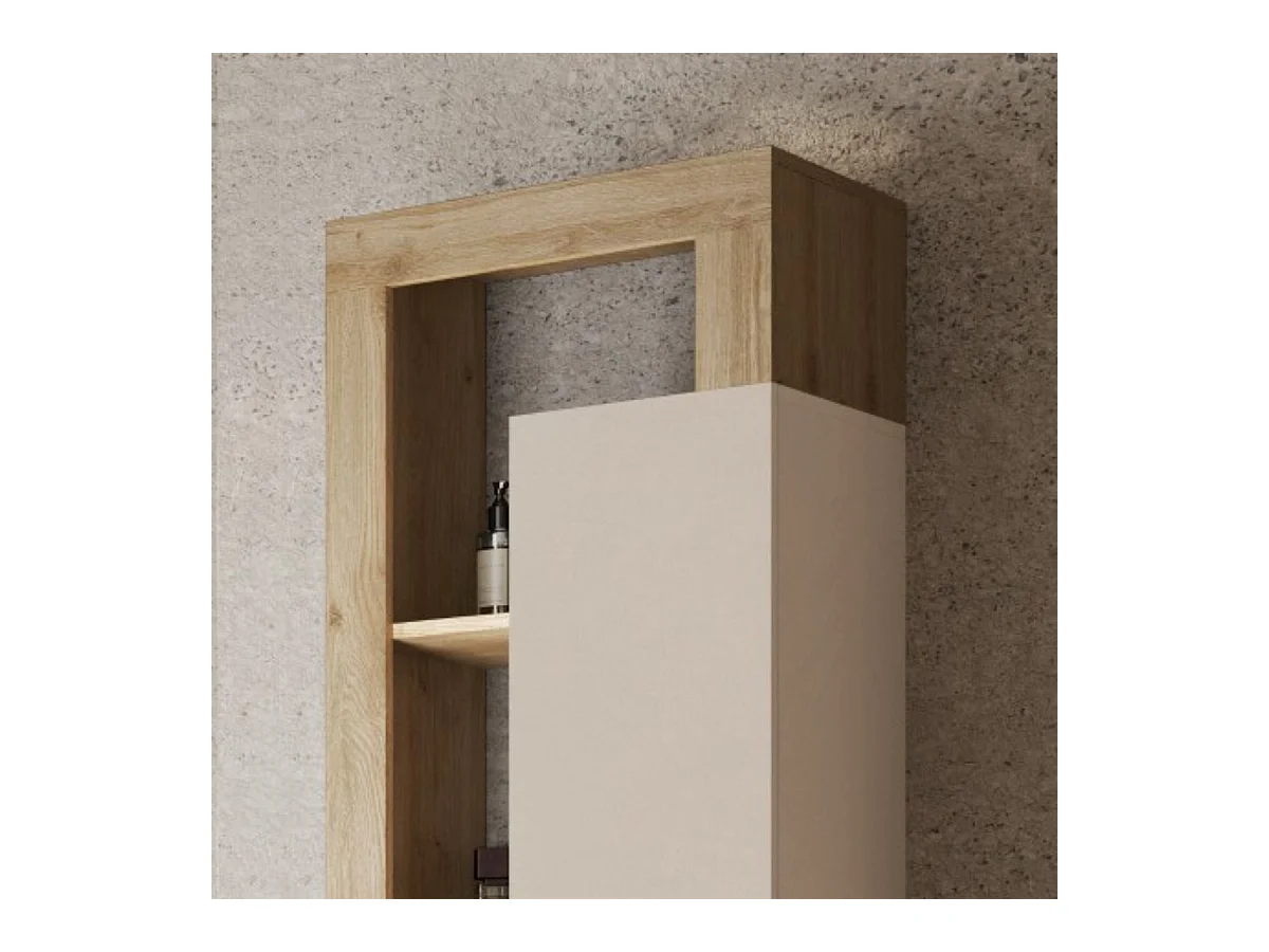 ARTURO - Colonne 1 porte beige laqué et aspect bois finition Cadiz