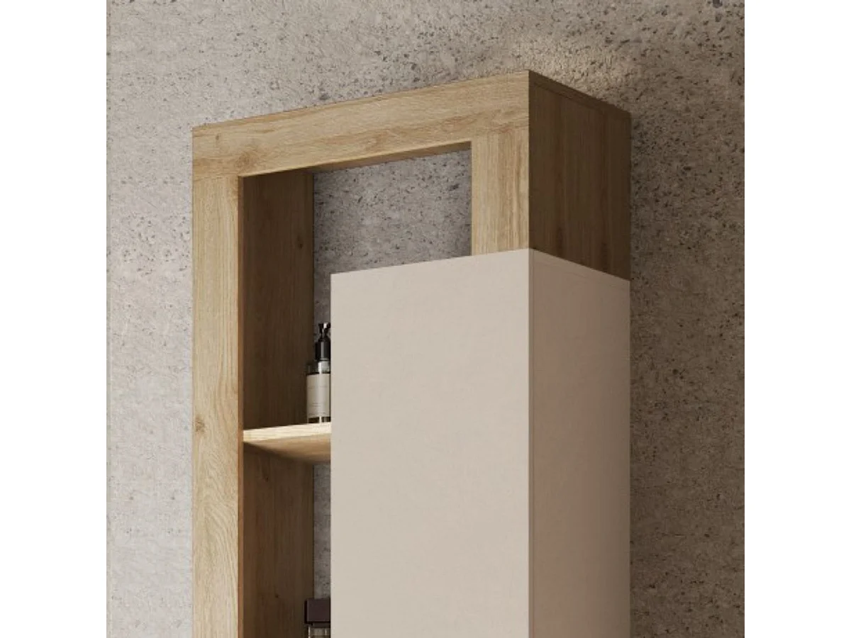 ARTURO - Colonne 1 porte beige laqué et aspect bois finition Cadiz