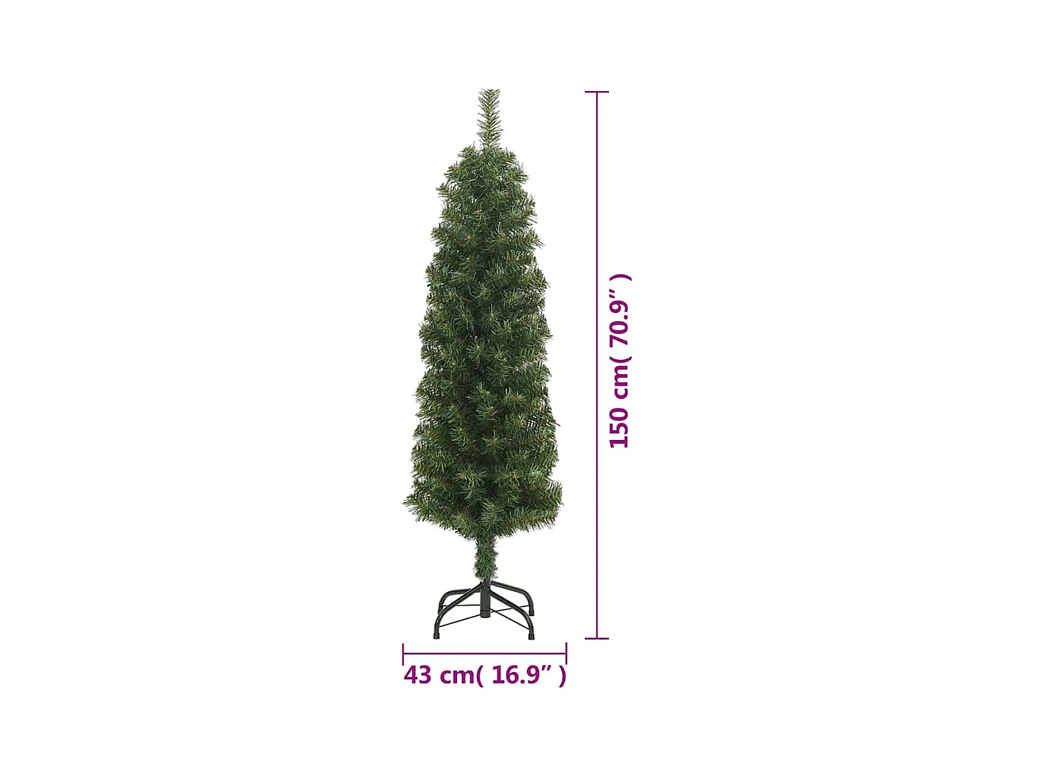 Albero di Natale Artificiale Sottile con Base Verde 150 cm PVC