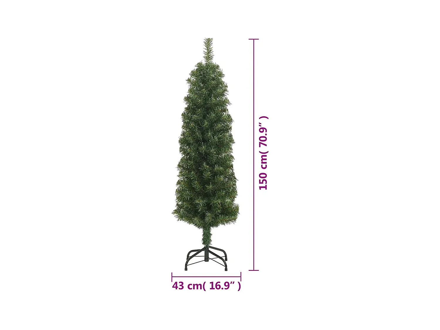 Albero di Natale Artificiale Sottile con Base Verde 150 cm PVC