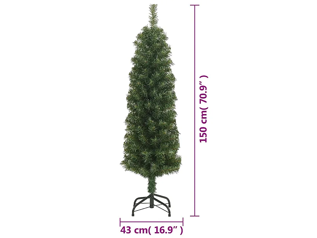 Árbol de Navidad artificial delgado y soporte PVC verde 150 cm