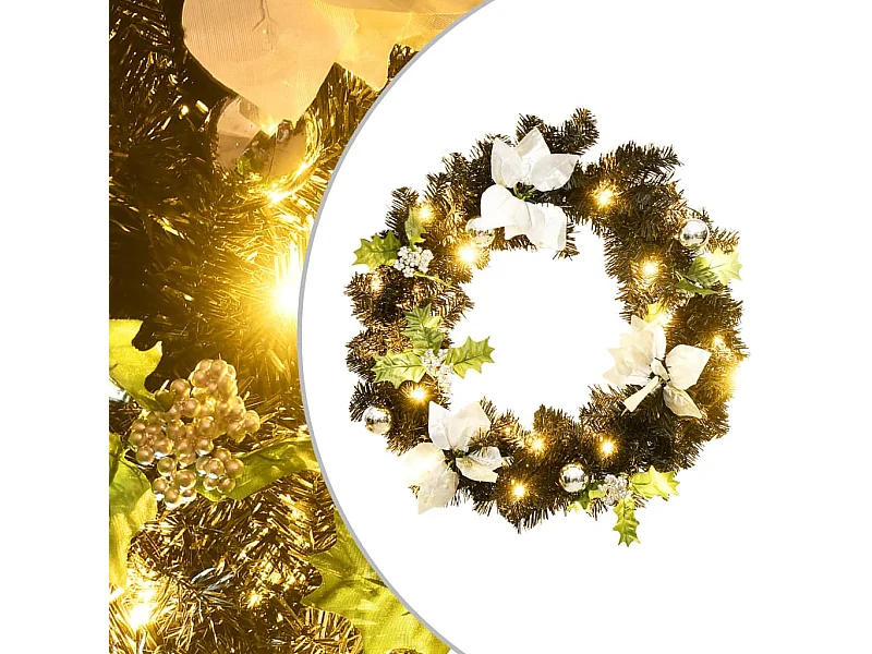 Corona de Navidad con luces LED verde 60 cm PVC