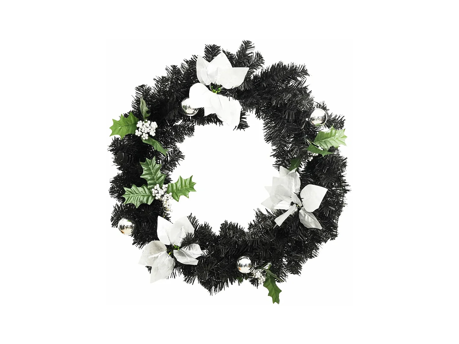 Couronne de Noël avec lumières LED Noir 60 cm PVC
