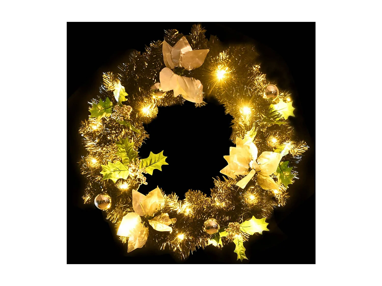 Couronne de Noël avec lumières LED Noir 60 cm PVC