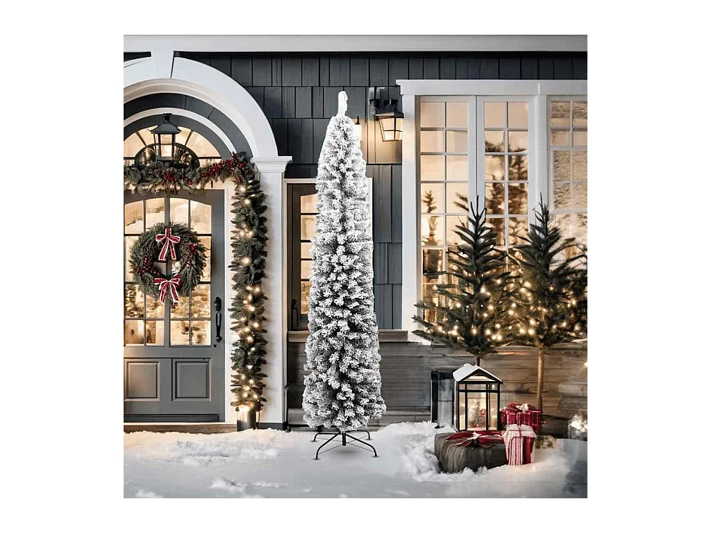Sapin de Noël artificiel mince flocon de neige vert 210 cm PVC