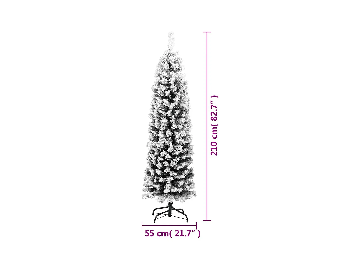 Sapin de Noël artificiel mince flocon de neige vert 210 cm PVC