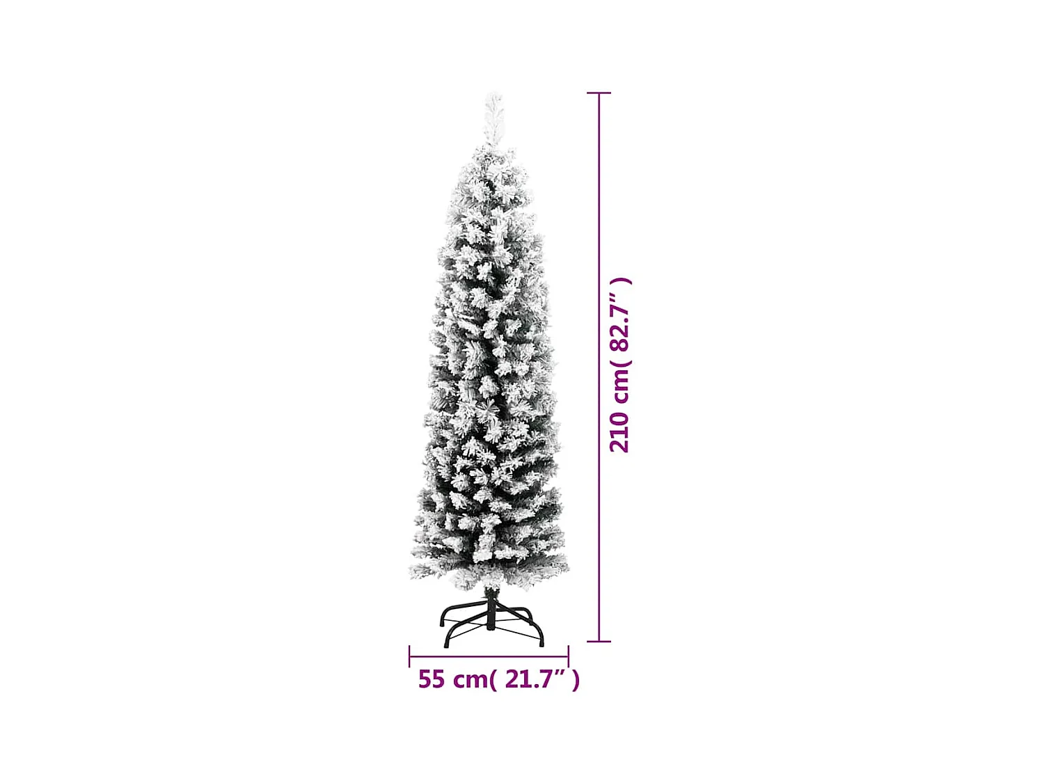 Sapin de Noël artificiel mince flocon de neige vert 210 cm PVC