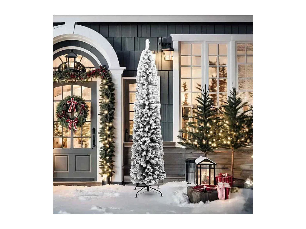 Sapin de Noël artificiel mince flocon de neige vert 210 cm PVC