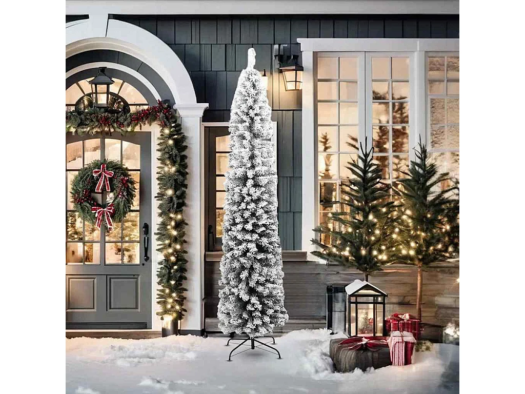 Künstlicher Weihnachtsbaum Schlank mit Schnee Grün 210 cm PVC