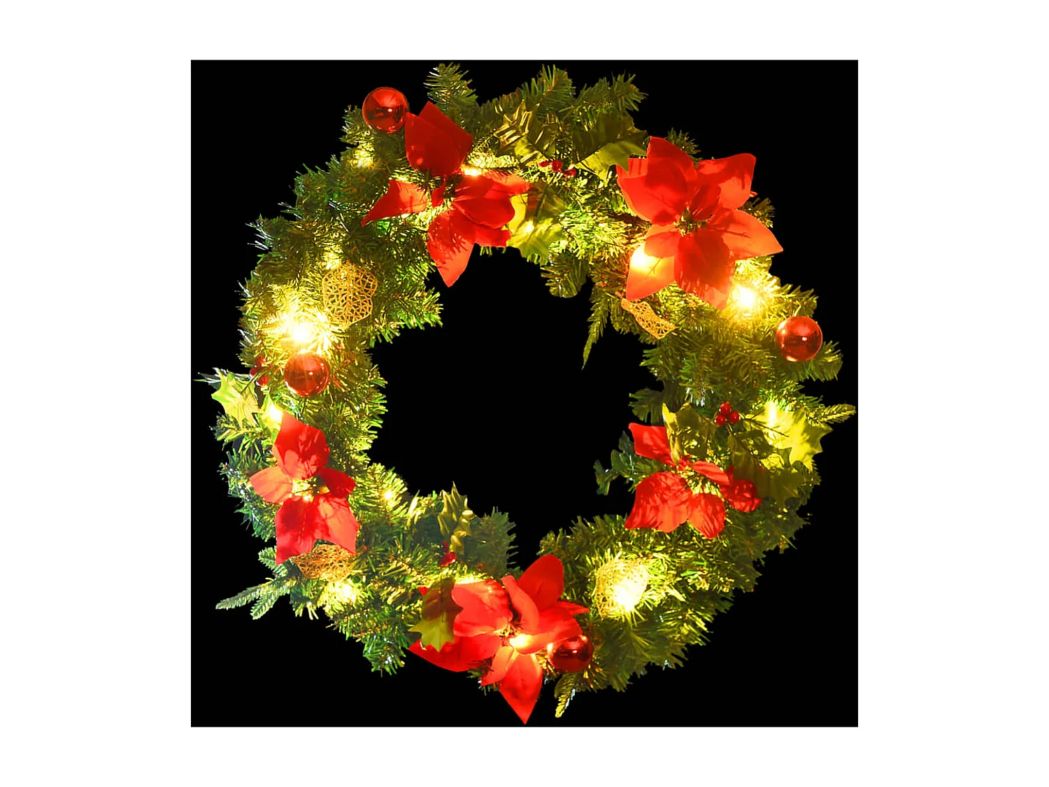 Grinalda de Natal com luzes LED 60 cm PVC verde