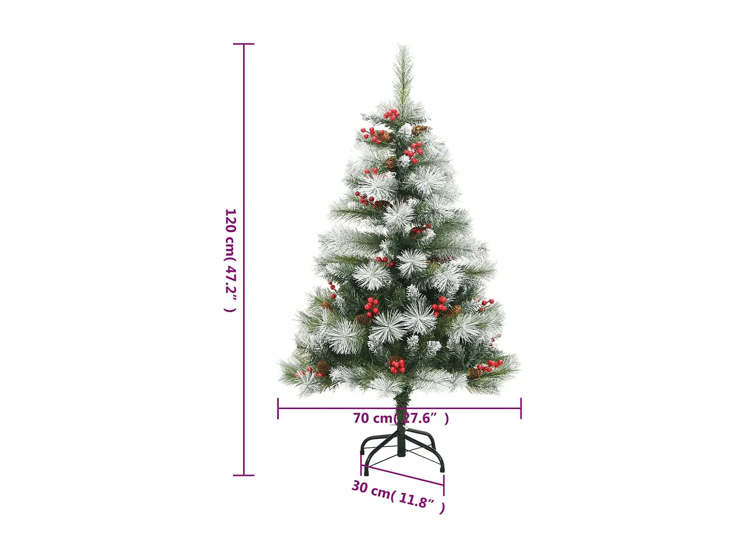 Árbol de Navidad artificial con piñas y bayas 120 cm