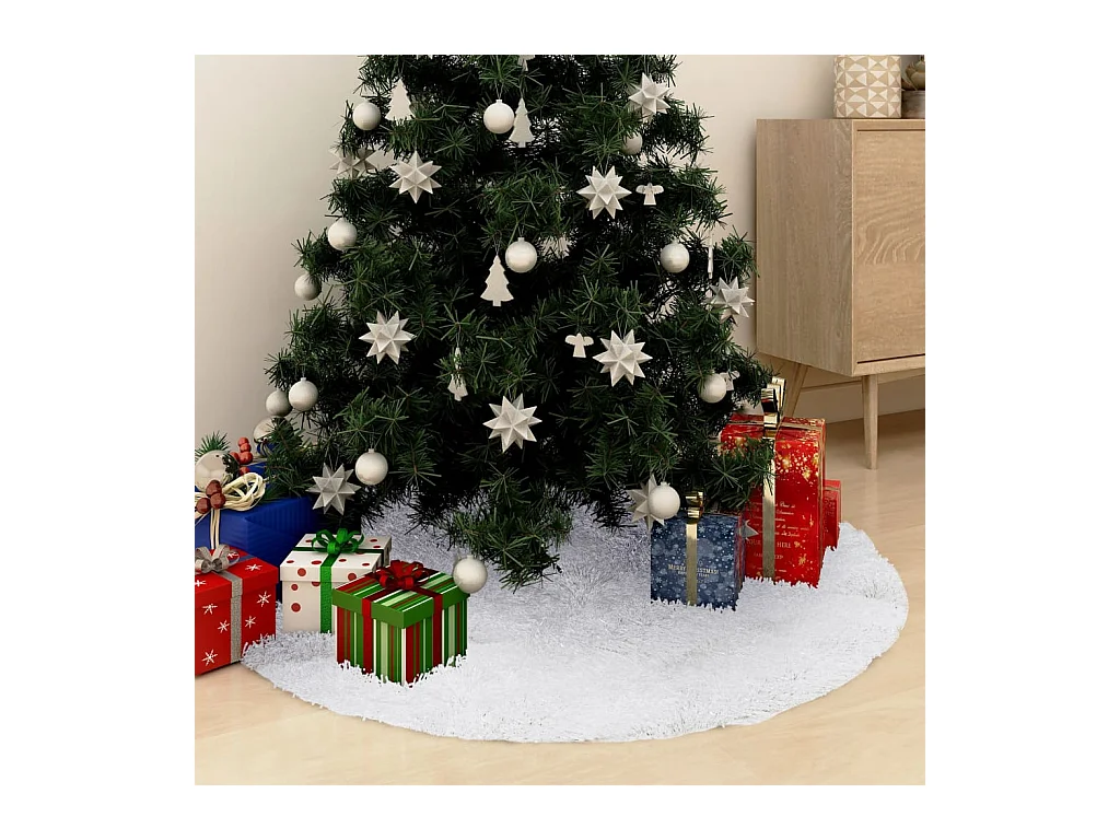 Falda para árbol de Navidad blanca de 150 cm de piel sintética