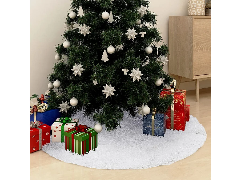 Gonna per albero di Natale bianca 150 cm in pelliccia sintetica