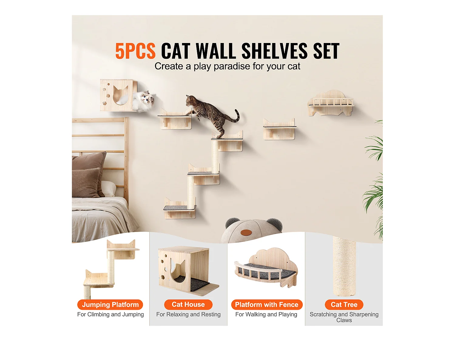 Étagères Murales SucceBuy pour Chat  avec Plateformes Nids Meuble à Chats Lot de 5