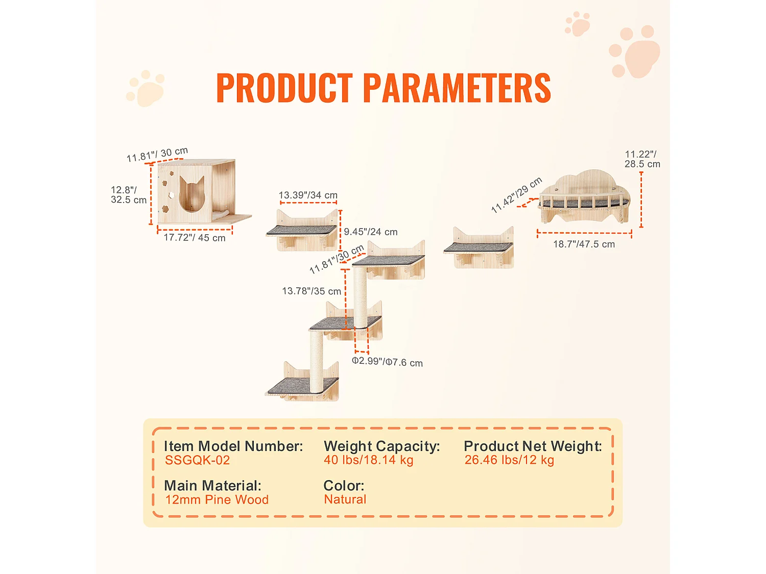 Katzen-Wandregale SucceBuy mit Plattformen, Nester, Katzenmöbel, 5er-Set