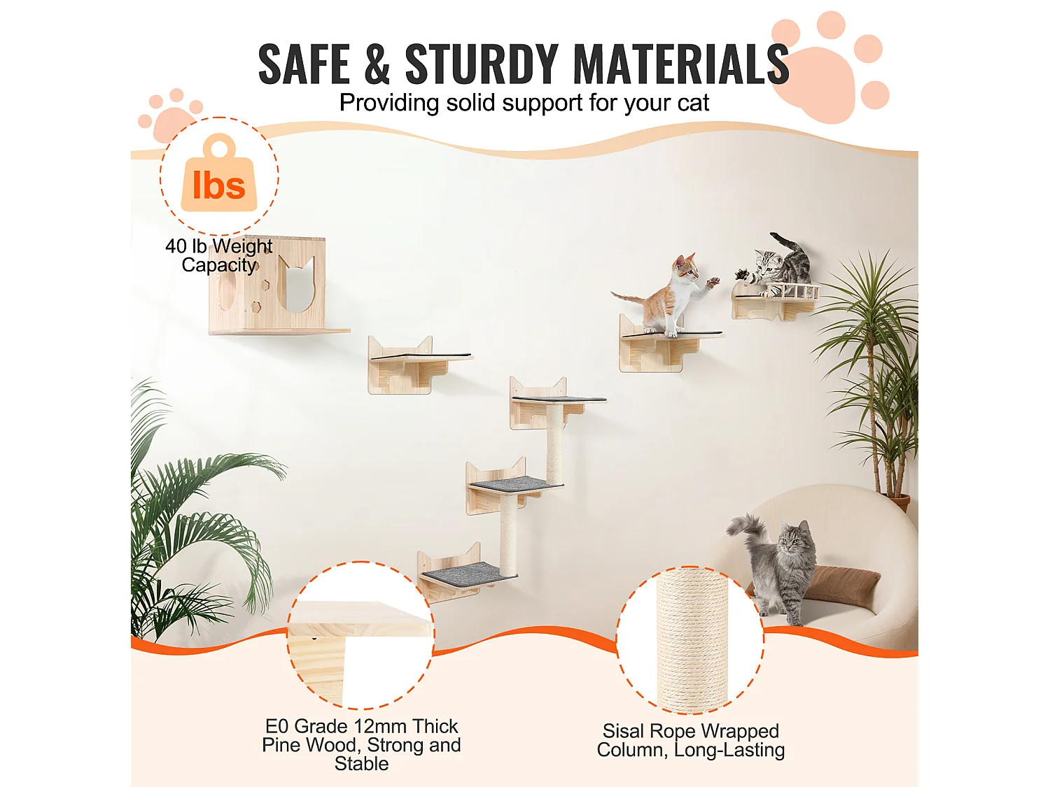 Katzen-Wandregale SucceBuy mit Plattformen, Nester, Katzenmöbel, 5er-Set