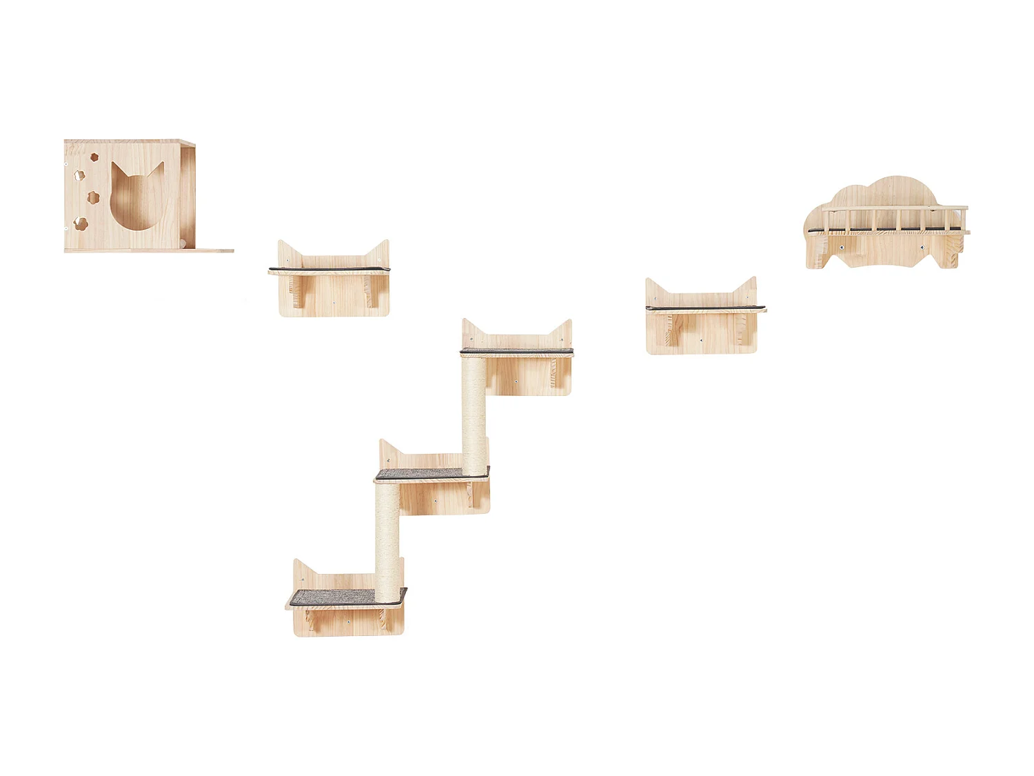 Katzen-Wandregale SucceBuy mit Plattformen, Nester, Katzenmöbel, 5er-Set