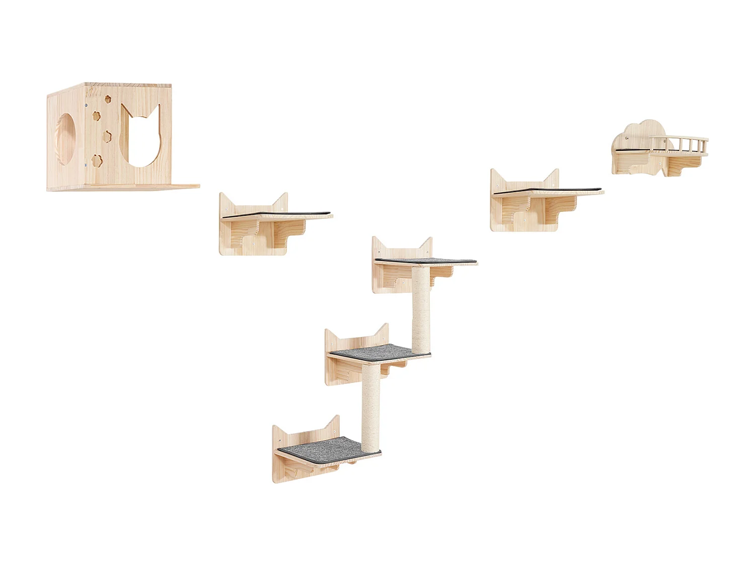 Katzen-Wandregale SucceBuy mit Plattformen, Nester, Katzenmöbel, 5er-Set