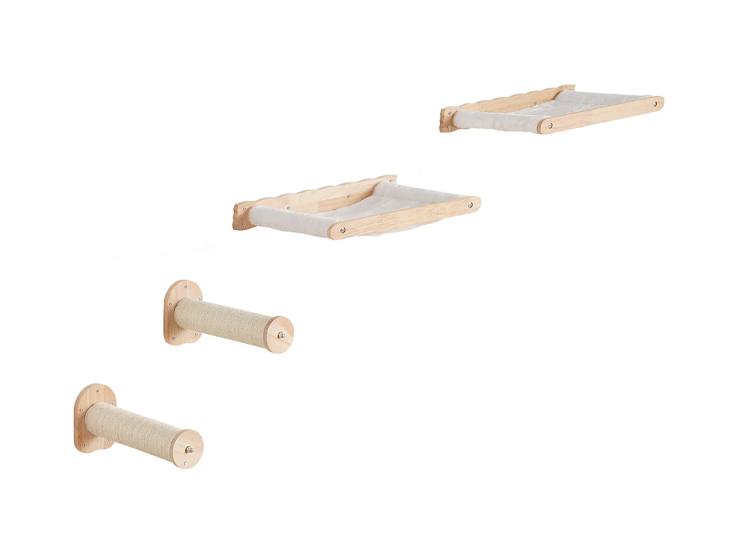 Arbre à chat SucceBuy Étagères Murales pour Chat avec 2 Poteaux de Saut et 2 Hamacs, Pouvant Supporter jusqu'à 40 lb