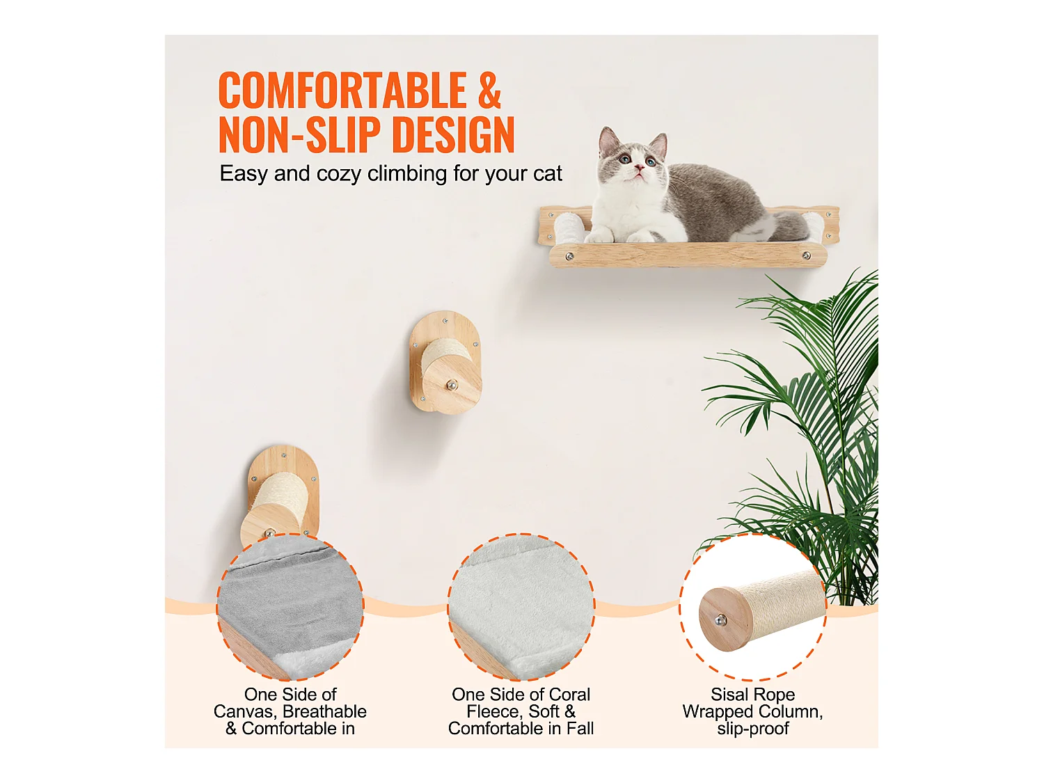 Arbre à chat SucceBuy Étagères Murales pour Chat avec 2 Poteaux de Saut et 2 Hamacs, Pouvant Supporter jusqu'à 40 lb