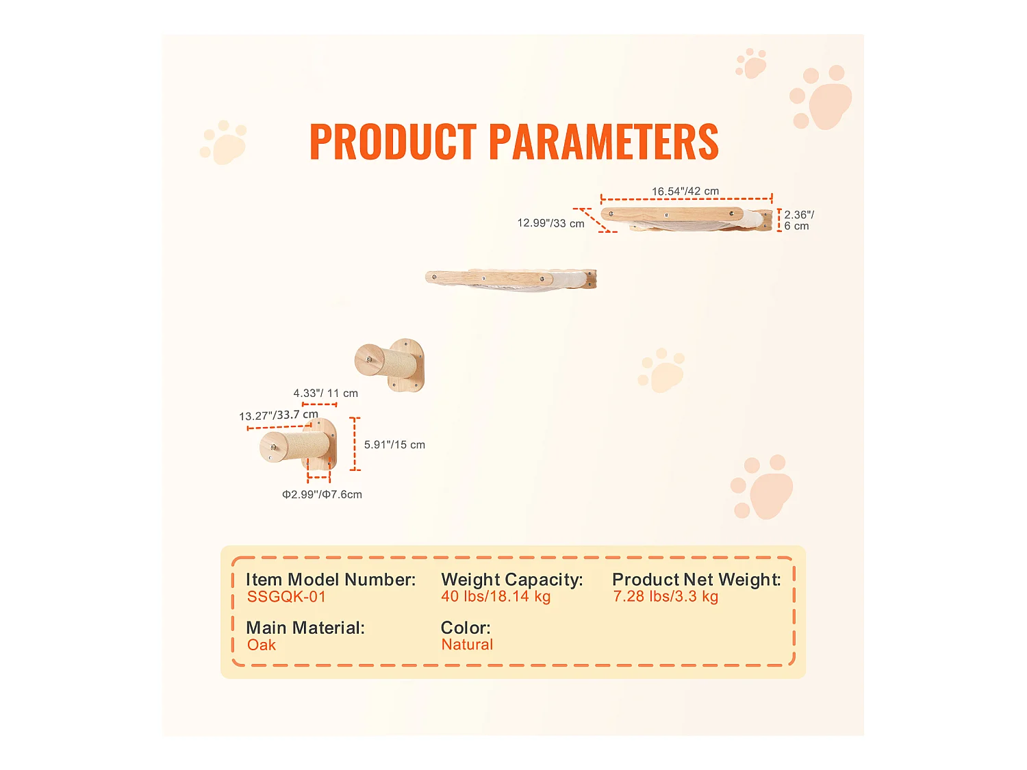Arbre à chat SucceBuy Étagères Murales pour Chat avec 2 Poteaux de Saut et 2 Hamacs, Pouvant Supporter jusqu'à 40 lb