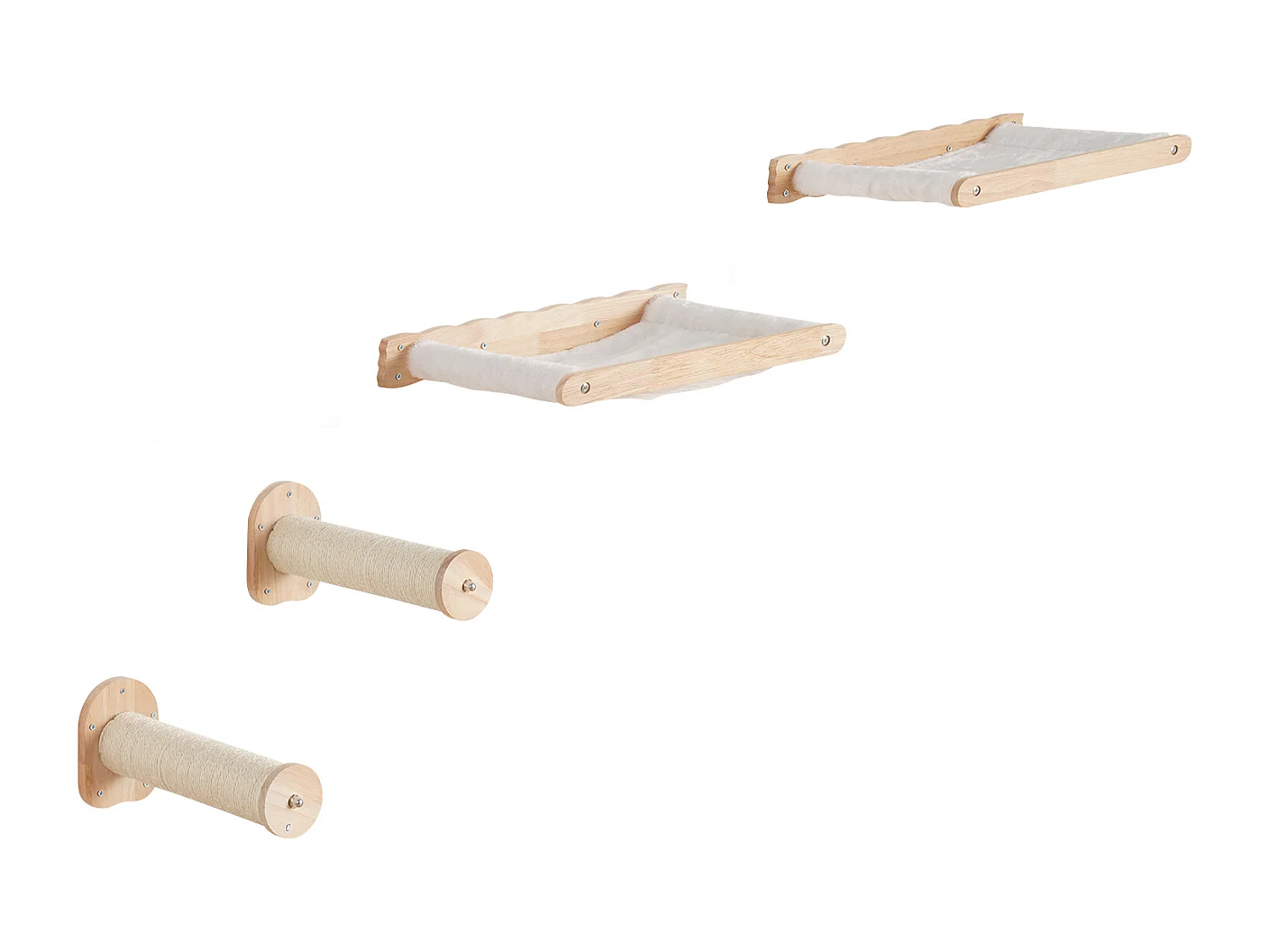 Arbre à chat SucceBuy Étagères Murales pour Chat avec 2 Poteaux de Saut et 2 Hamacs, Pouvant Supporter jusqu'à 40 lb