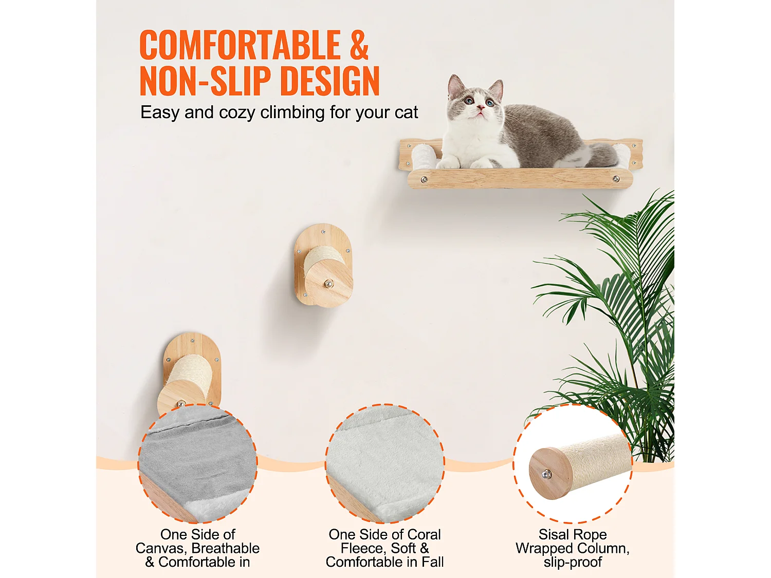Arbre à chat SucceBuy Étagères Murales pour Chat avec 2 Poteaux de Saut et 2 Hamacs, Pouvant Supporter jusqu'à 40 lb