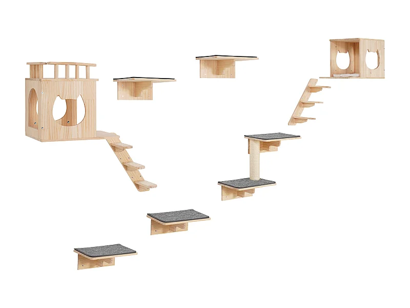 Estantes de Pared para Gatos SucceBuy con Plataformas, Nidos y Muebles para Gatos (Juego de 9)