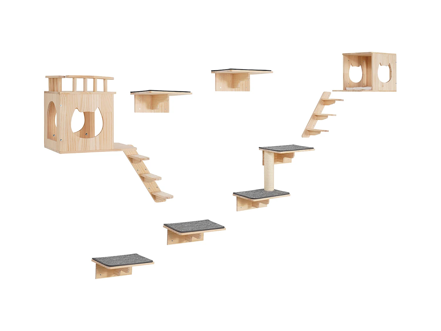 Estantes de Pared para Gatos SucceBuy con Plataformas, Nidos y Muebles para Gatos (Juego de 9)