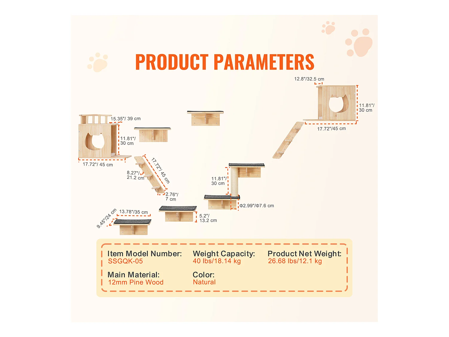 Estantes de Pared para Gatos SucceBuy con Plataformas, Nidos y Muebles para Gatos (Juego de 9)