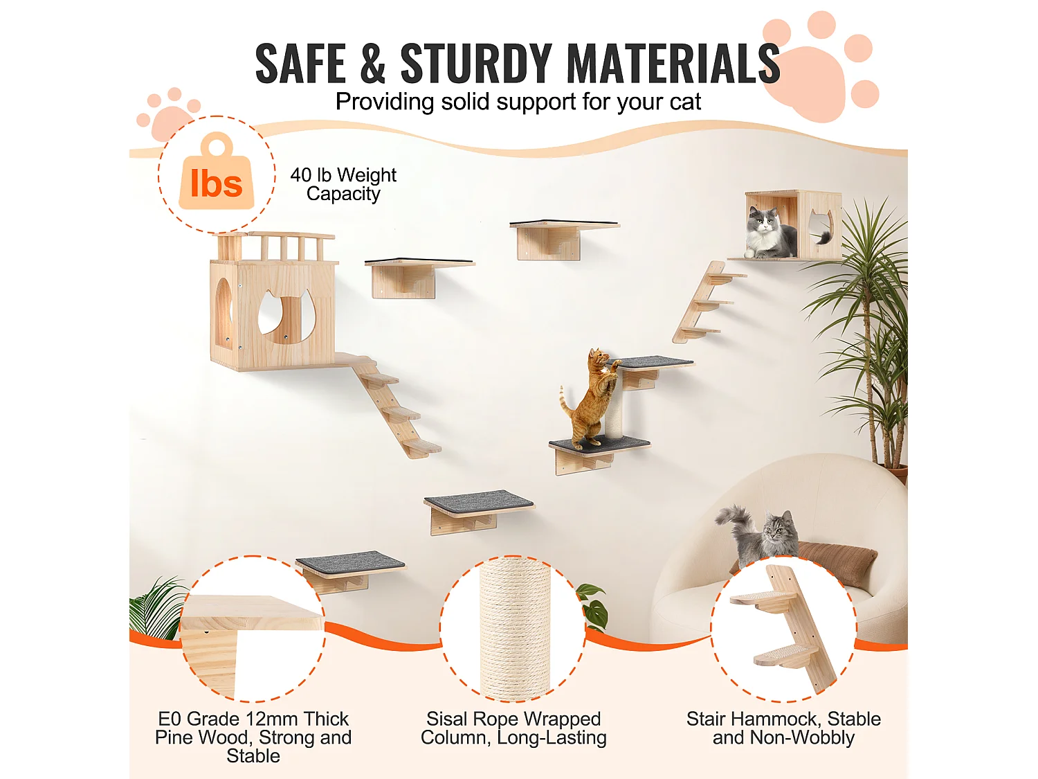 Estantes de Pared para Gatos SucceBuy con Plataformas, Nidos y Muebles para Gatos (Juego de 9)
