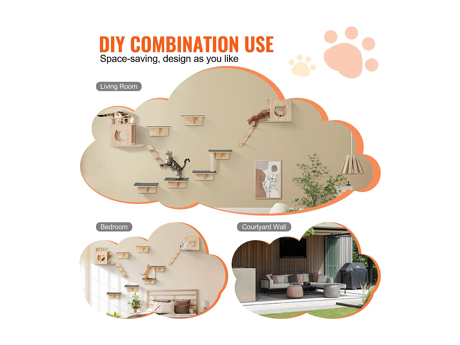 Estantes de Pared para Gatos SucceBuy con Plataformas, Nidos y Muebles para Gatos (Juego de 9)