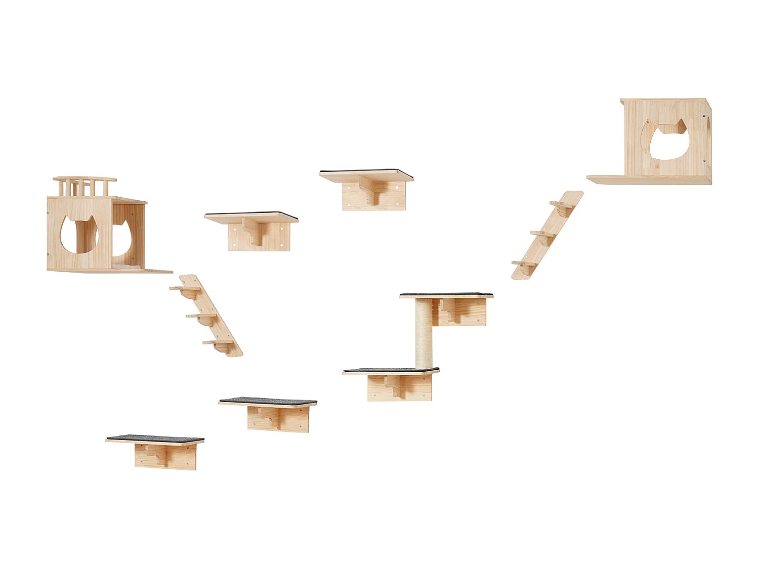 Estantes de Pared para Gatos SucceBuy con Plataformas, Nidos y Muebles para Gatos (Juego de 9)