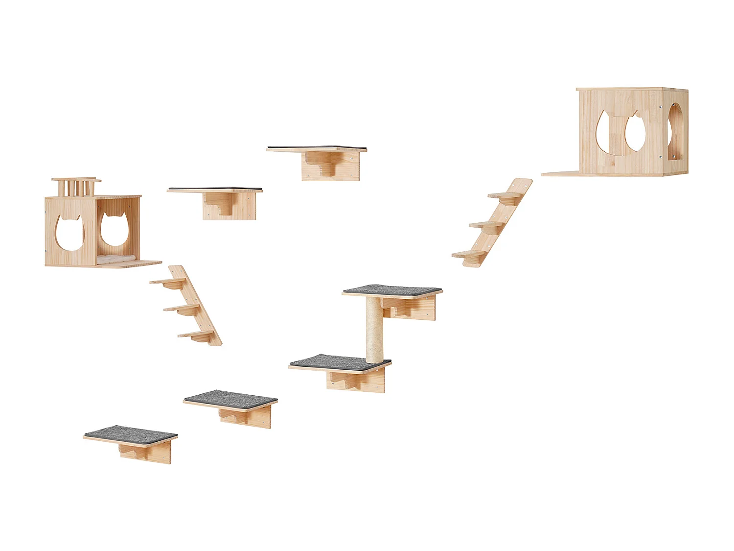 Estantes de Pared para Gatos SucceBuy con Plataformas, Nidos y Muebles para Gatos (Juego de 9)