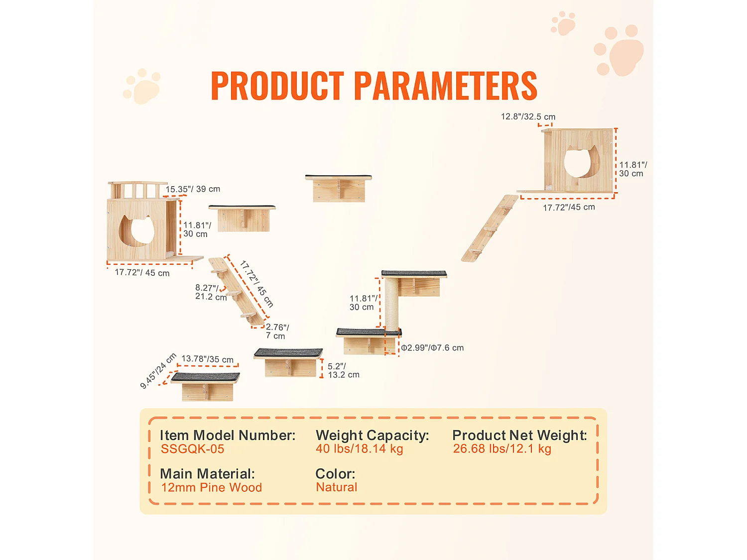 Étagères Murales SucceBuy pour Chat avec Plateformes Nids Meuble à Chats Lot de 9