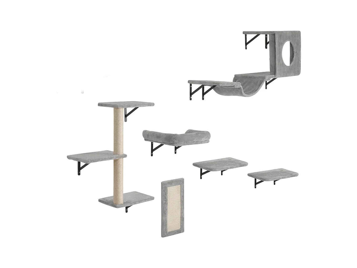 Arbre à chat SucceBuy Étagères Murales pour Arbre à Chat avec Planches de Saut, Hamac, Canapé et Poignée, lot de 6