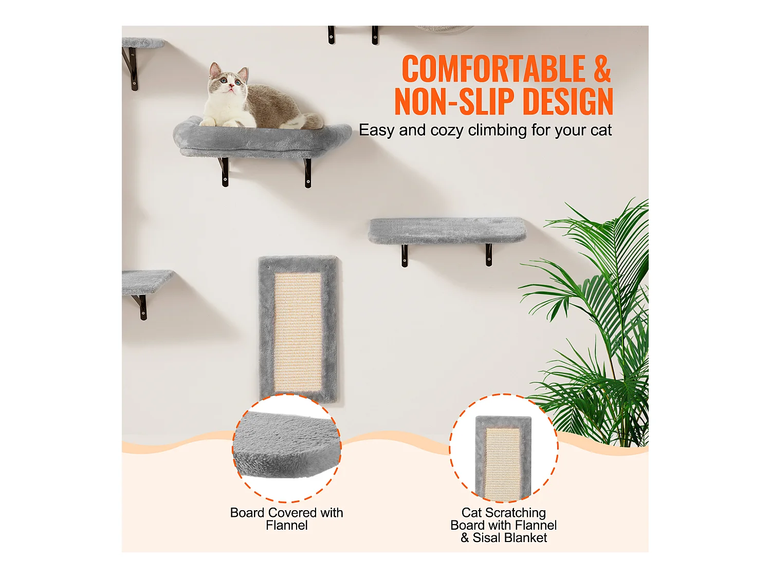 Arbre à chat SucceBuy Étagères Murales pour Arbre à Chat avec Planches de Saut, Hamac, Canapé et Poignée, lot de 6